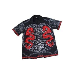 D Clothing Red Dragon Logo Shirt Button-Down Asian Punk Streetwear Skater Anime